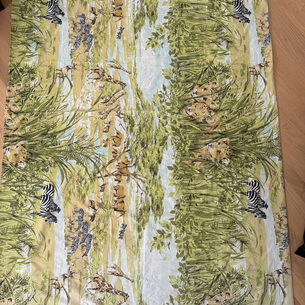 Vintage Fieldcrest FULL Flat Sheet ‘Living Free’ Lion Cub Zebra Giraffe Rare!